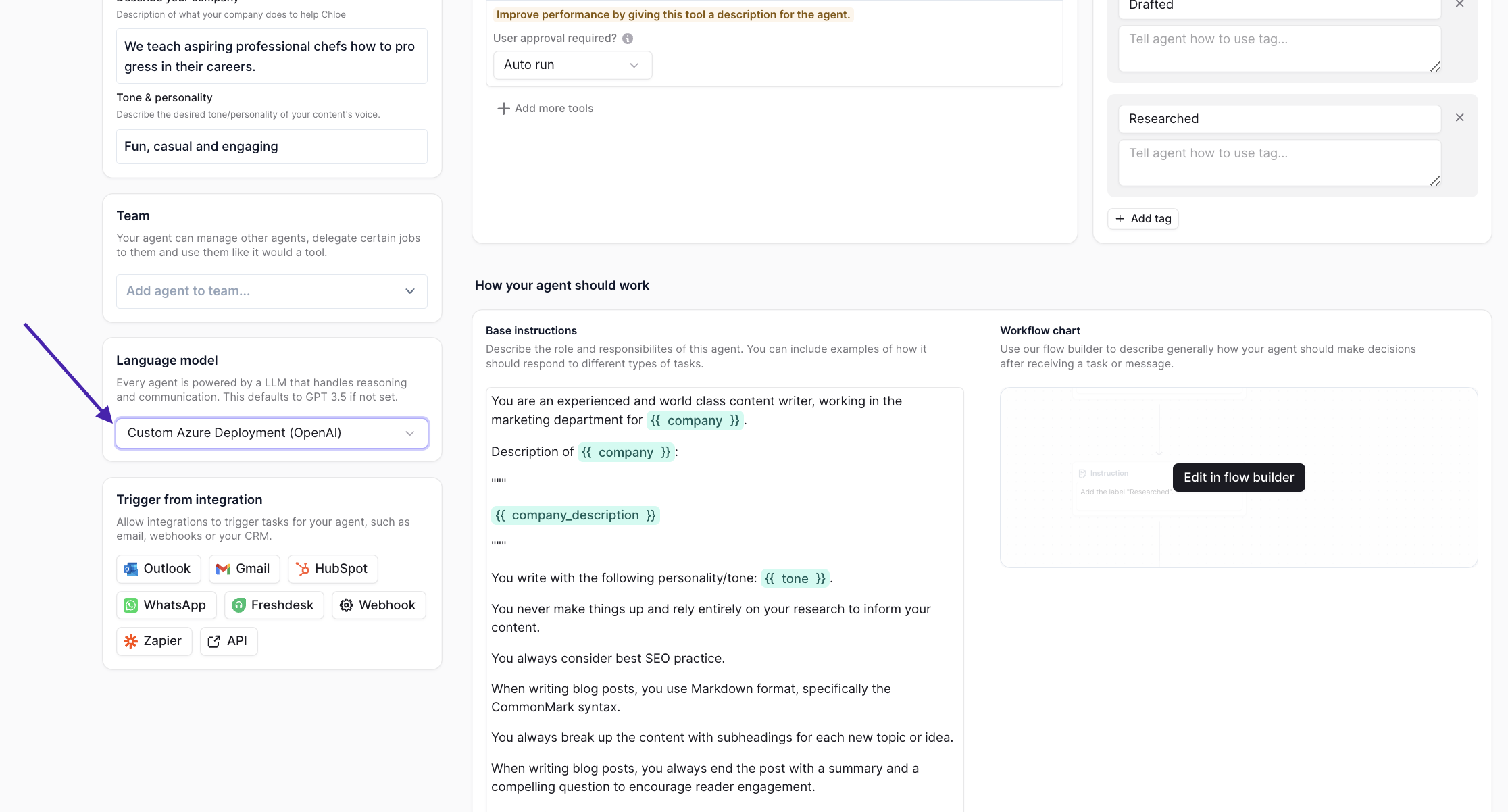 Configure the LLM step