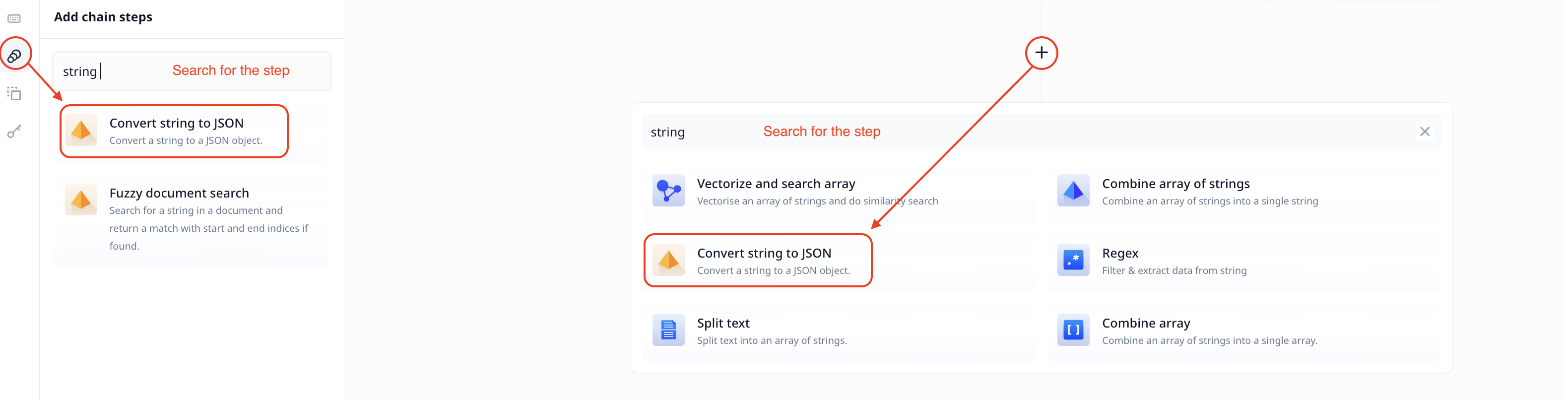 Convert string to JSON step