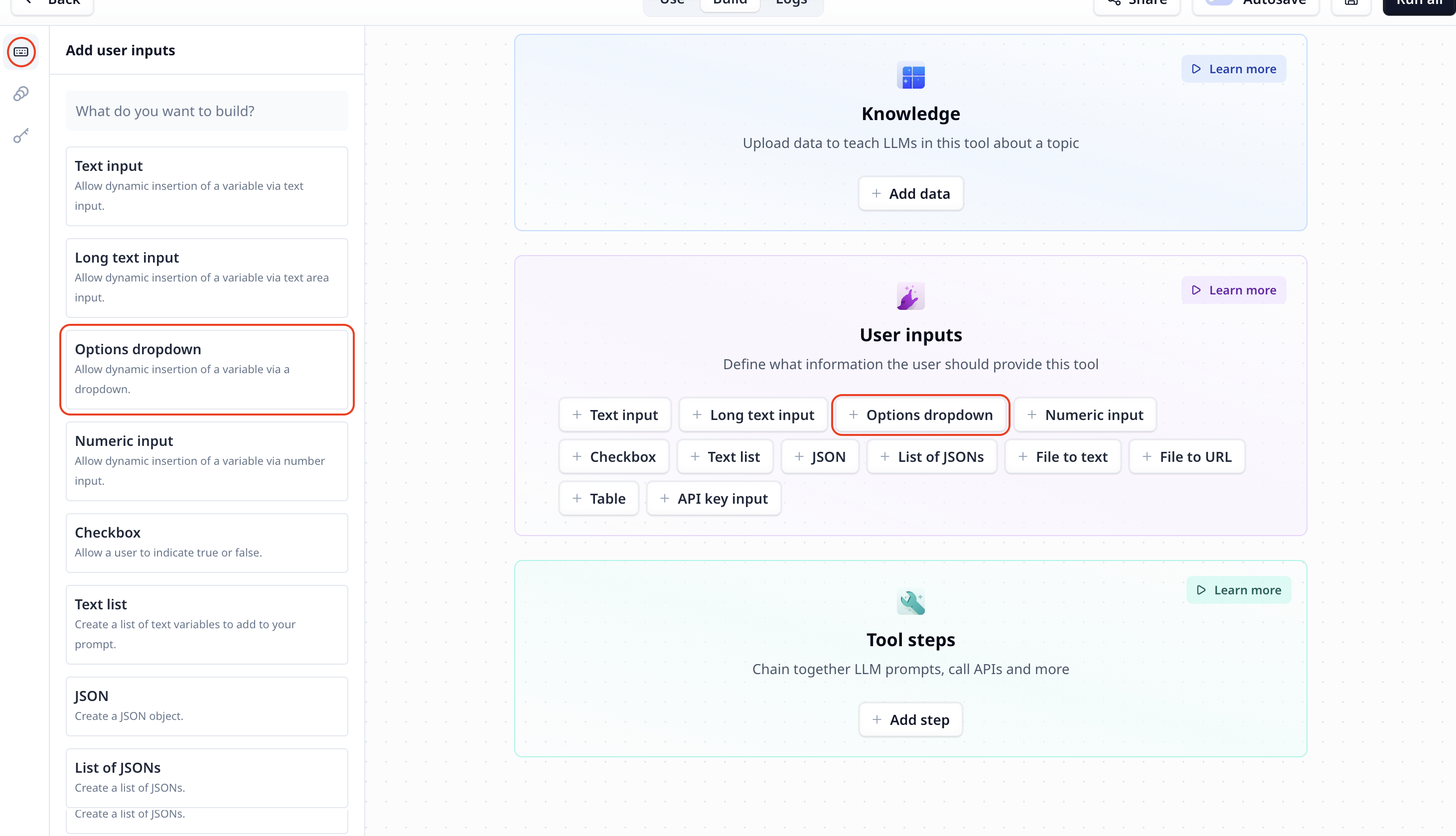 Drop down input