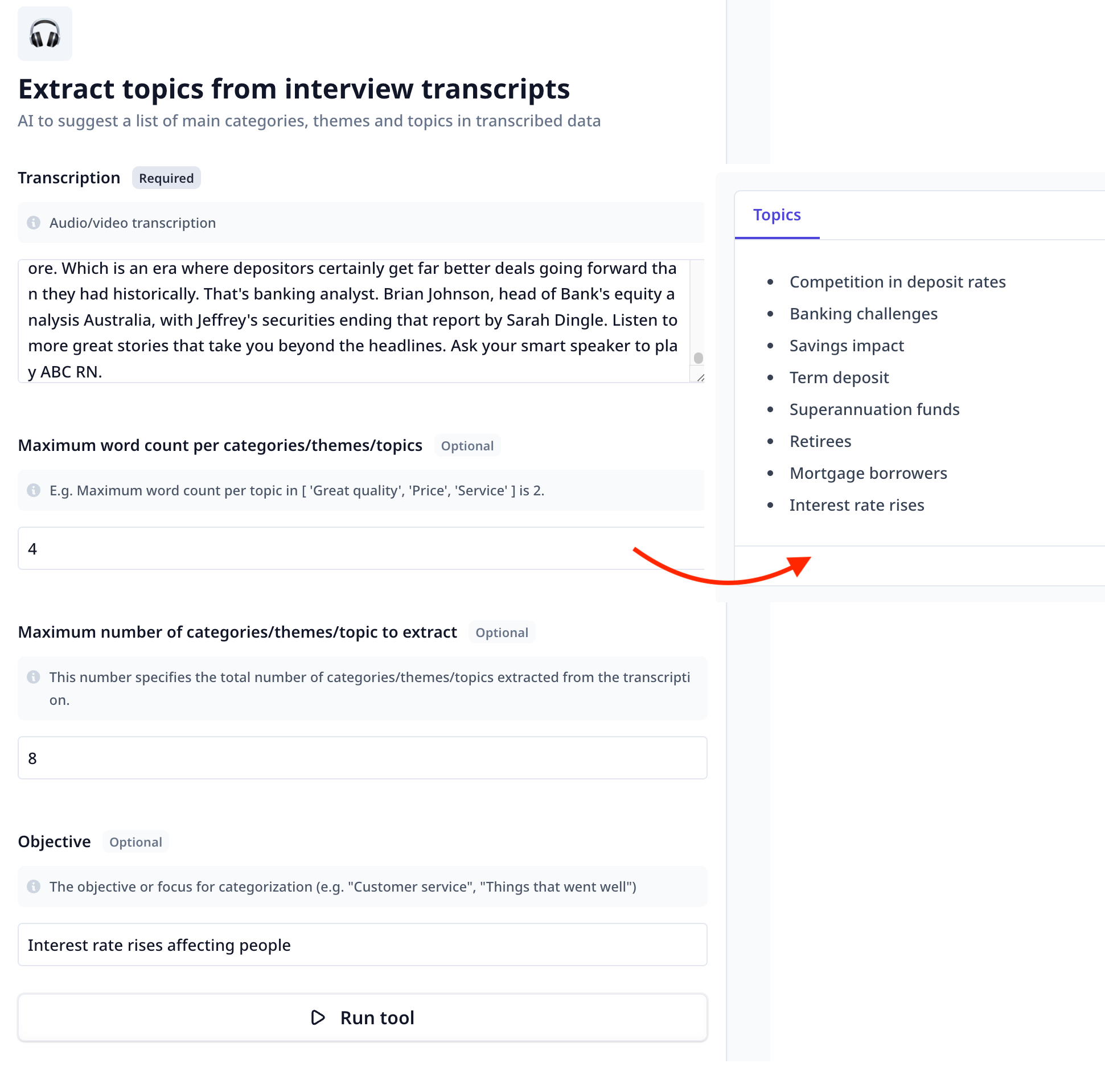 Extract categories in transcripts